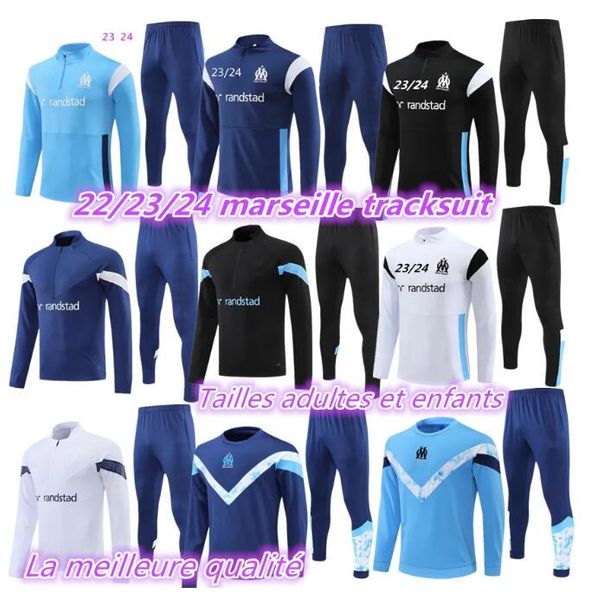 

2023 2024 marseilles and kids soccer trascksuit 22 23 24 om payet guendouzi kamara men football training suit olympique de marseilles survet, Black