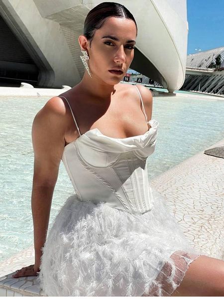 

t-shirt colysmo y2k crop tank corset strap lining elastic cowl neck boning pads backless zip bustier fashion summer bodycon camis, White