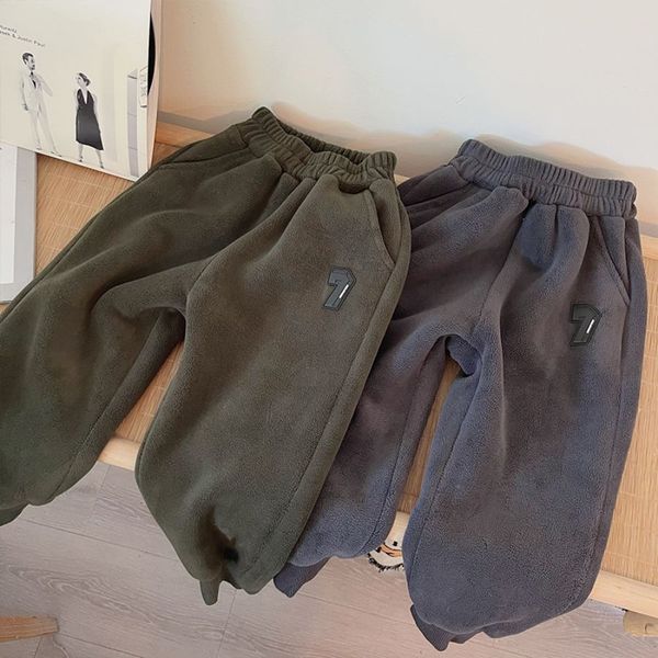 

children's pants, new winter style plush and thick insulation, boys' clothing, outdoor casual style, elastic waist, solid color de, Blue