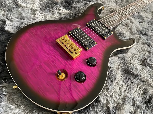 

chinese electric guitar purple color flame maple gold hardware 6 strings2589