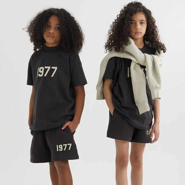 

1977 kids sets summer short sleeve t-shirt shorts pure cotton kid clothes children sport suit, White