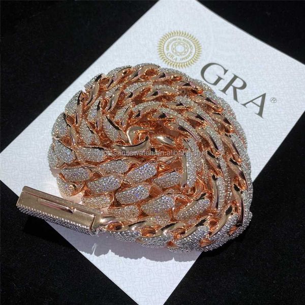 

custom pendant necklace hip-hop 20mm wide box buckle miami thick cuban chain full set with d color moissanite men's, Silver