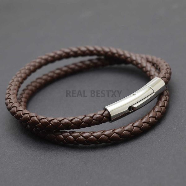 

engrave men leather bracelet stainless steel buckle casual bangle 2021 new fashion bracelet bangle male leather, Silver
