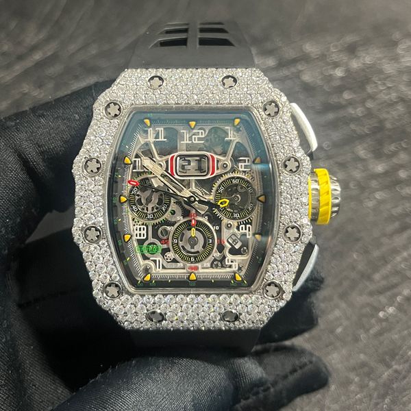 

2023 moisanite diamonds watch men iced out luxury brand rubber strap automatic mechanical self-winding sweeping watches with box, Slivery;brown