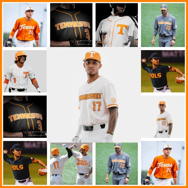 

tennessee baseball jersey 2 maui ahuna 9 hunter ensley 17 jared dickey 1 christian moore 44 zane denton 10 griffin merritt 25 blake burke 8, Black