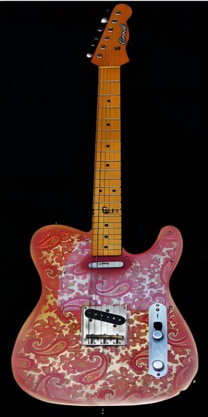 

james burton bullard signature tv vintage pink paisley tl electric guitar deep yellow maple neck and fingerboard, black dot inlaid