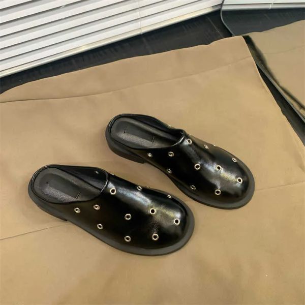 

casual shoes slippers designer women's summer punk metal charms black slip on outdoor platform modern for female 2023 new