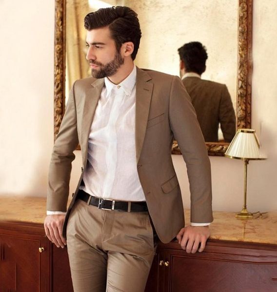 

brand new khaki groom tuxedos notch lapel slim fit men wedding tuxedo fashion men jacket blazer men prom dinner/darty suit jacket pants tie, Black;gray