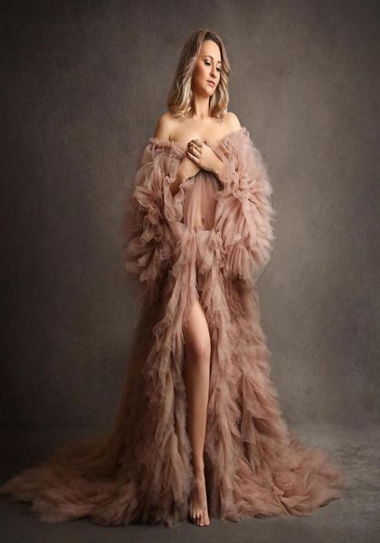 

dusty pink prom dresses po shoot women lush tulle maternity robes for pography ruffled bridal bathrobe custom made2241686, Black