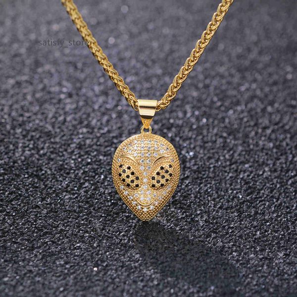

trending style micro insert brass gold plated real iced out alien hip hop moissanite chains and pendants, Silver
