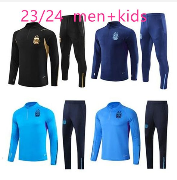 

argentina football long sleeve 22/23/24 half pull training jersey childre jersey maradona di maria men set tracksuit set football, Black