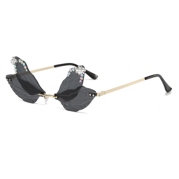 

new personalized frameless trimmed sunglasses with dragonfly wings and diamond sunglasses ball glasses, White;black