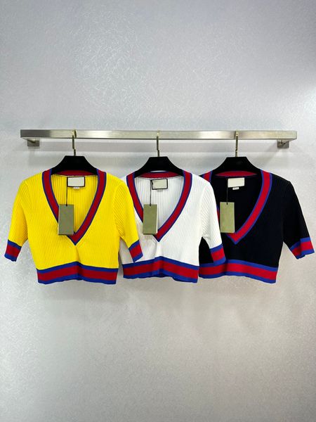 

women's knits & tees luxury designer short sleeve deep v short knit, White