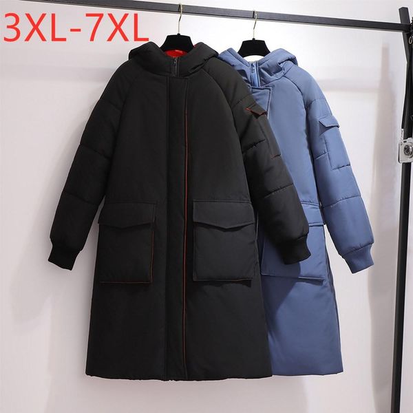 

coats new 2021 winter plus size women clothing wadded jacket hoodie large long sleeve loose black thick long coat 3xl 4xl 5xl 6xl 7xl