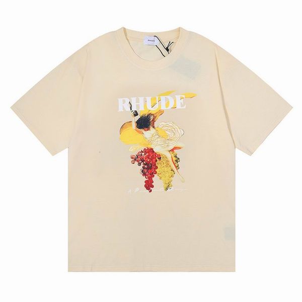 

summer rhude brand printed t shirt men women round neck t-shirts spring high street style quality tees asian size s-xl8749, White;black