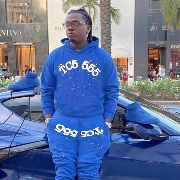 

men's hoodies sweatshirts blue sp5der young thug 555555 angel hoodie men women spider web pullover sweatshirts, Black