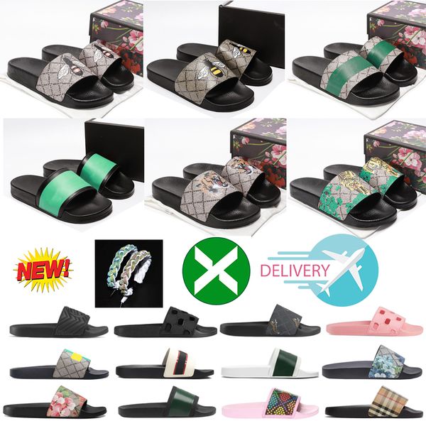 

designer slippers for women mens slides floral brocade flats gear bottom tiger snaker ace bee flop flip canvas green casual fashion beach sh, Black
