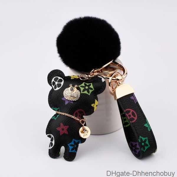 

cute keychains fashion teddy bear designer key chain ring gifts women pu leather car buckles bag charm accessories men animal keyring holder, Silver
