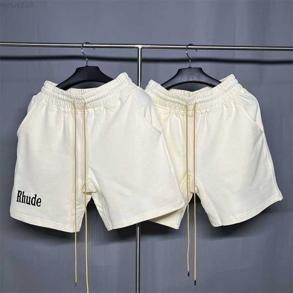 

clothing new designer summer rhude embroidered letter drawstring sports shorts high street casual loose capris couples joggers sportswear be, White;black