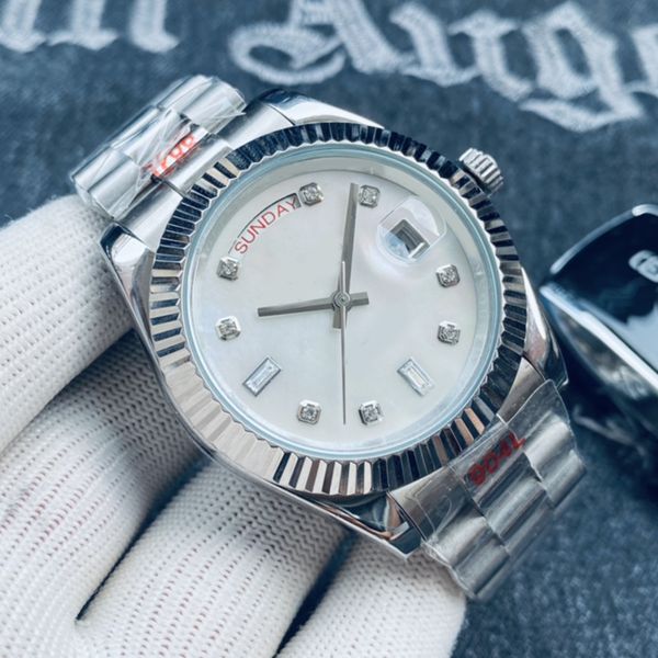 

with diamond mens watches automatic machine 40mm gold 904l stainless steel strap sapphire day date 36mm lady watch folding buckle waterproof, Slivery;brown