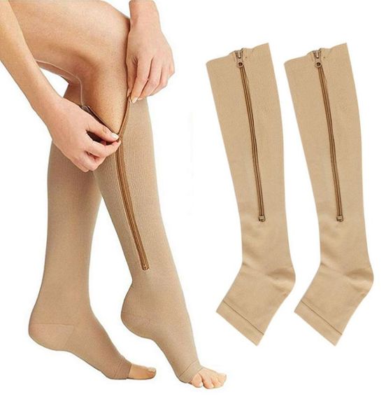 

medical compression stockings sports pressure long cycling sock zipper professional leg support thick women socks3804389, Black