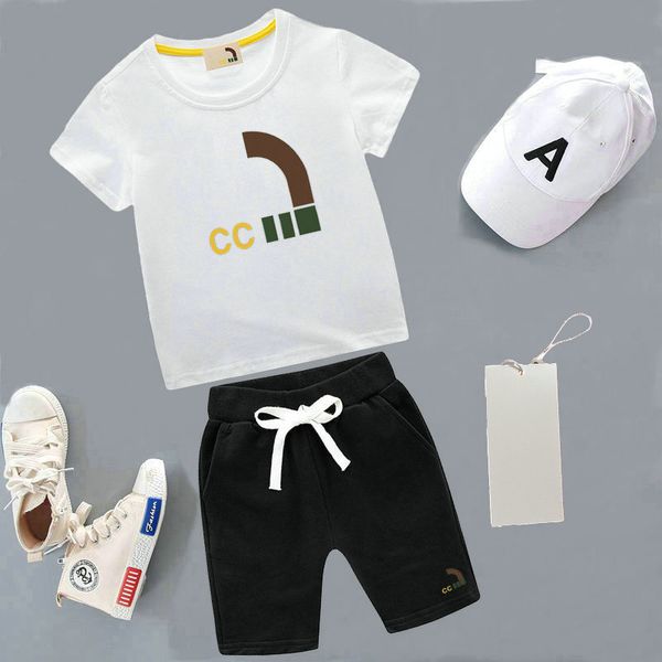

summer kids designer clothing sets pure cotton t-shirt pants set brand logo printing fashion baby boys girl small medium children's clo, White