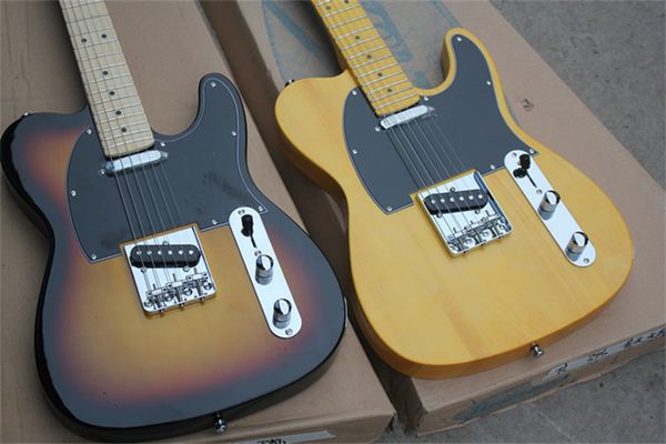

custom shop telecaster yellow & sunburst electric guitar tele black pickguard maple fingerboard dot inlay basswood body tl