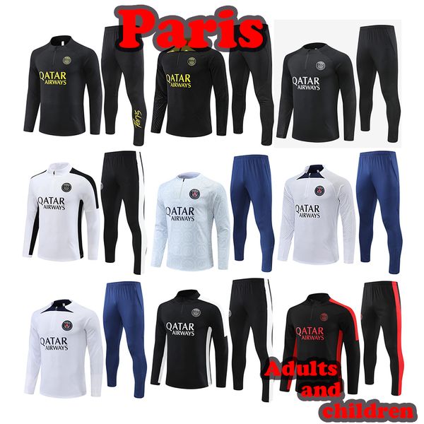 

paris sportswear 2023 2024 mbappe kids & men 22 23 24 psgs training wear long sleeve soccer soccer shirt kit uniform chandal boys black & wh