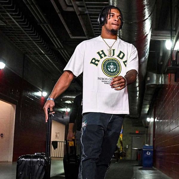 

men's t-shirts 2023 round neck rhude with green letter printing men's t-shirt women's main street leisure t-shirt short sleev, White;black