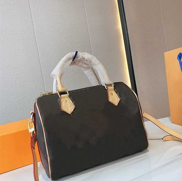 

2022 Top Quality Women Genuine Real Leather Speedy Handbag Shoulder Bag 25 Strap Handbags Ladies Tote Can Stamping Luxurys Designe Xcqr Pycv, 2_old flower
