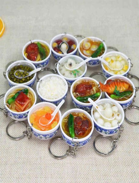 

keychains simulated food key chain small bowl pendant toy model blue and white porcelain surface mini play props8002504, Silver