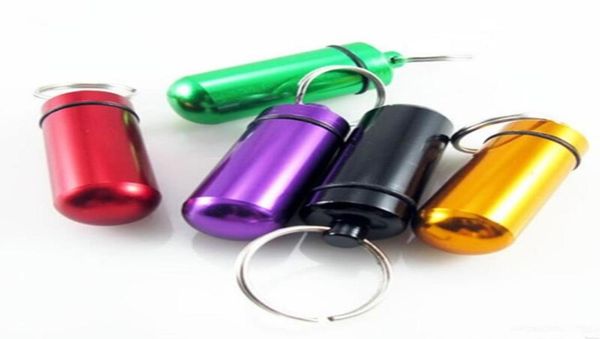 

100pcslot 4817mm aluminum pill box case bottle holder container keychain key chain key ring storage jar lx38166199788