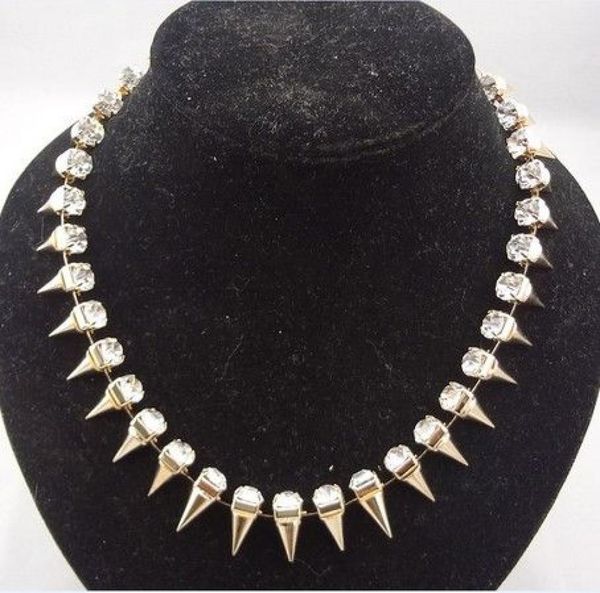 

punk silver gold gun black rivets rhinestone crystal choker necklace mix color7296044, Golden;silver