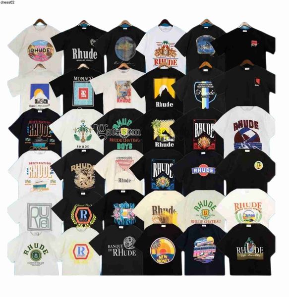 

summer rh designers mens rhude t shirts for mens letter polos shirt embroidery womens tshirts clothing short sleeved large plus size tees, White;black