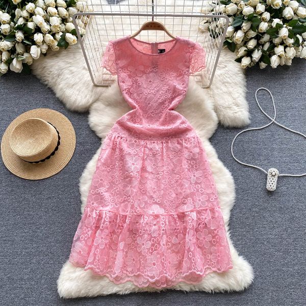 

casual dresses summer new fashion lace ruffle princess sweet a-line dress women round neck short sleeve party clothes vestidos de fiesta 202, Black;gray