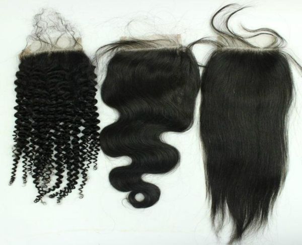 

35x4 lace closure bleach knots3 way part middle part closurelace front brazilian human hair straightkinky curlybody wav2780227, Black;brown