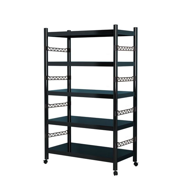 

living room kitchen shelving floor-to-ceiling multistory microwave shelving with wheeled storage