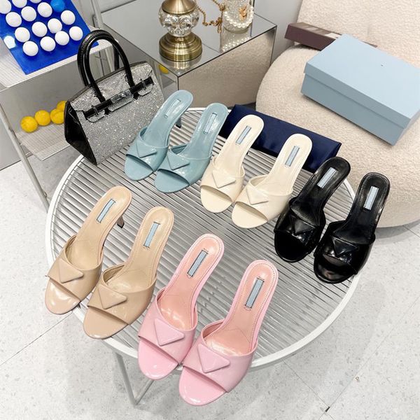 

designer slippers black beige cowhide mule women's home flip-flops casual sandals summer high heel rubber sole 35-42 with box