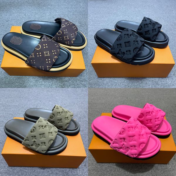 

designers pool pillow men women sandals sunset flat comfort mules padded front strap slippers soft fashionable easy to wear style slides wit, Black