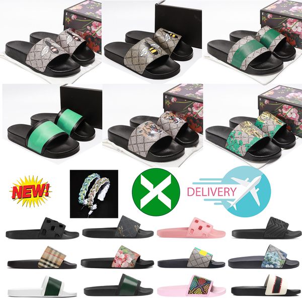 

2023 designer slippers for women mens slides floral brocade flats gear bottom tiger snaker ace bee flop flip canvas green casual fashion bea, Black