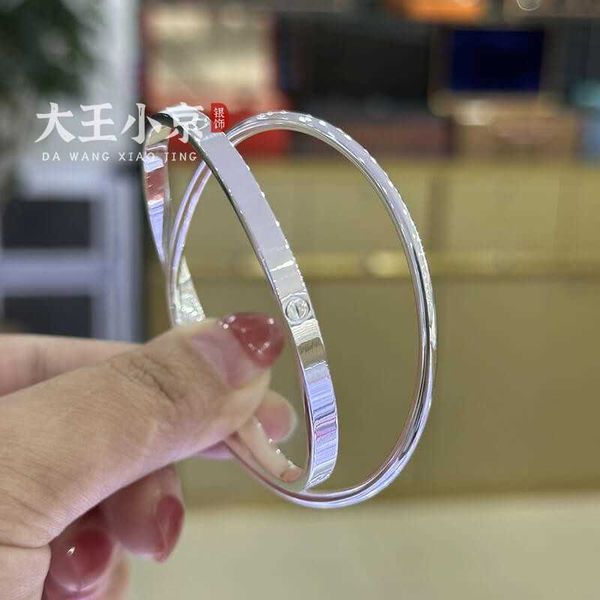 

original products da wang xiao jingc card double ring silver bracelet fashion bright face foot versatile smooth, Black