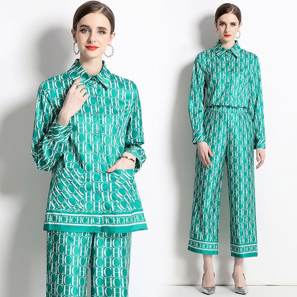 

elegant and pants pajama set 2023 women's fashion designer print two pieces sets casual comfortablelong sleeve and wide leg pant home