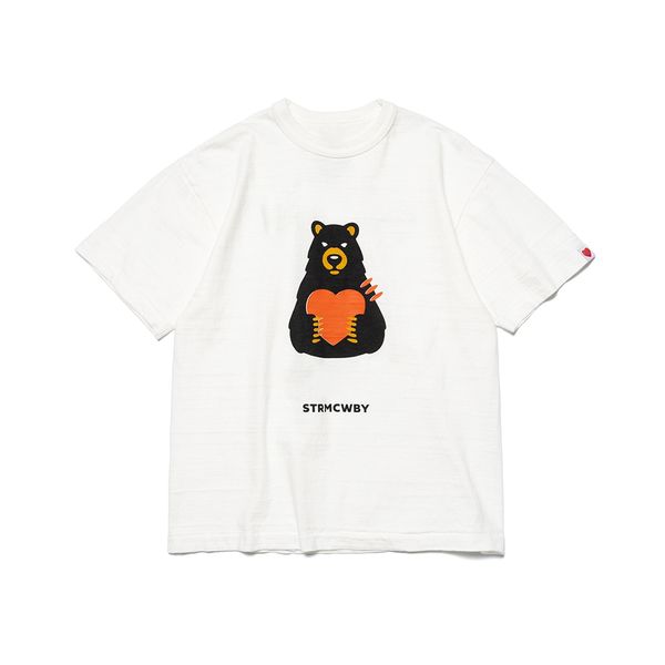 

23ss new woman men's t-shirts simple casual cartoon cute bear loving heart printed bamboo cotton tee summer limited beach high street f, White;black