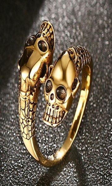 

adjustable vintage punk gold silver skull ring men chunky biker rock rap embrace skeleton head ring gothic jewelry7821111