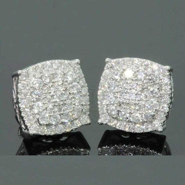 

hip hop square zircon earrings men women geometric micropav zircon faux color stone stud earrings, Golden;silver