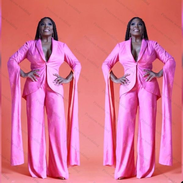 

pink mother of the bride pants suits 2 pieces long sleeve office lady blazer sets female high waist guest wear, Black;red