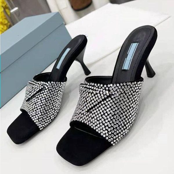

polo sandals triangle logo gauze rhinestone decorative calico ladies dress shoes luxury designer smooth leather heel low heel eleg qtue, White;black