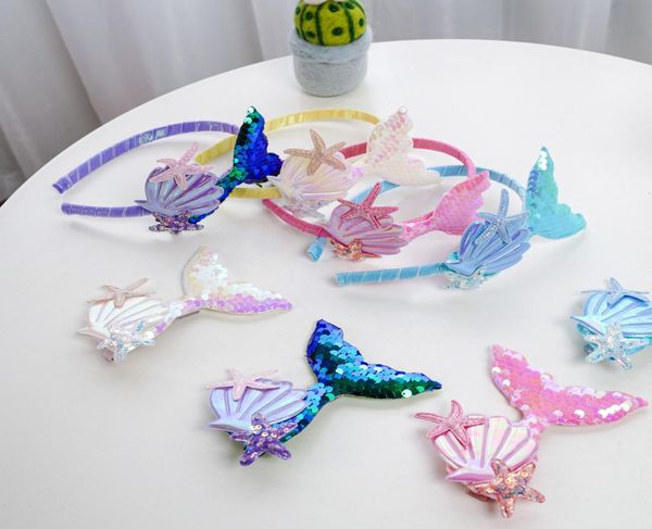 

glitter mermaid hair clips sequins hairband barrettes accessories for kids girls teens toddlers starfish shell girl039s hairpin1893469, Slivery;white