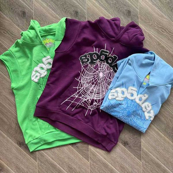 

men's hoodies sweatshirts sp5der young thug 555555 wed purple sleeveless hood men women hoodie spider web pullovers, Black