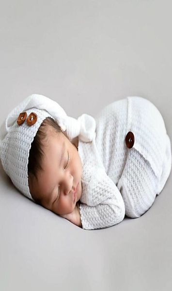 

baby girl boys knitted one piece suit with long tail cap pography props infant cute newborn romper bodysuit pictures clothing m7886405, Blue